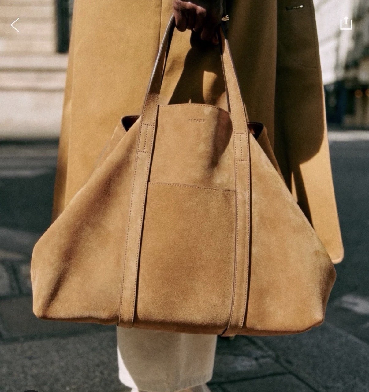 EUC Sezane Camel Beige Caramel Sand Suede Gabin Tote Bag Weekender Large Maxi