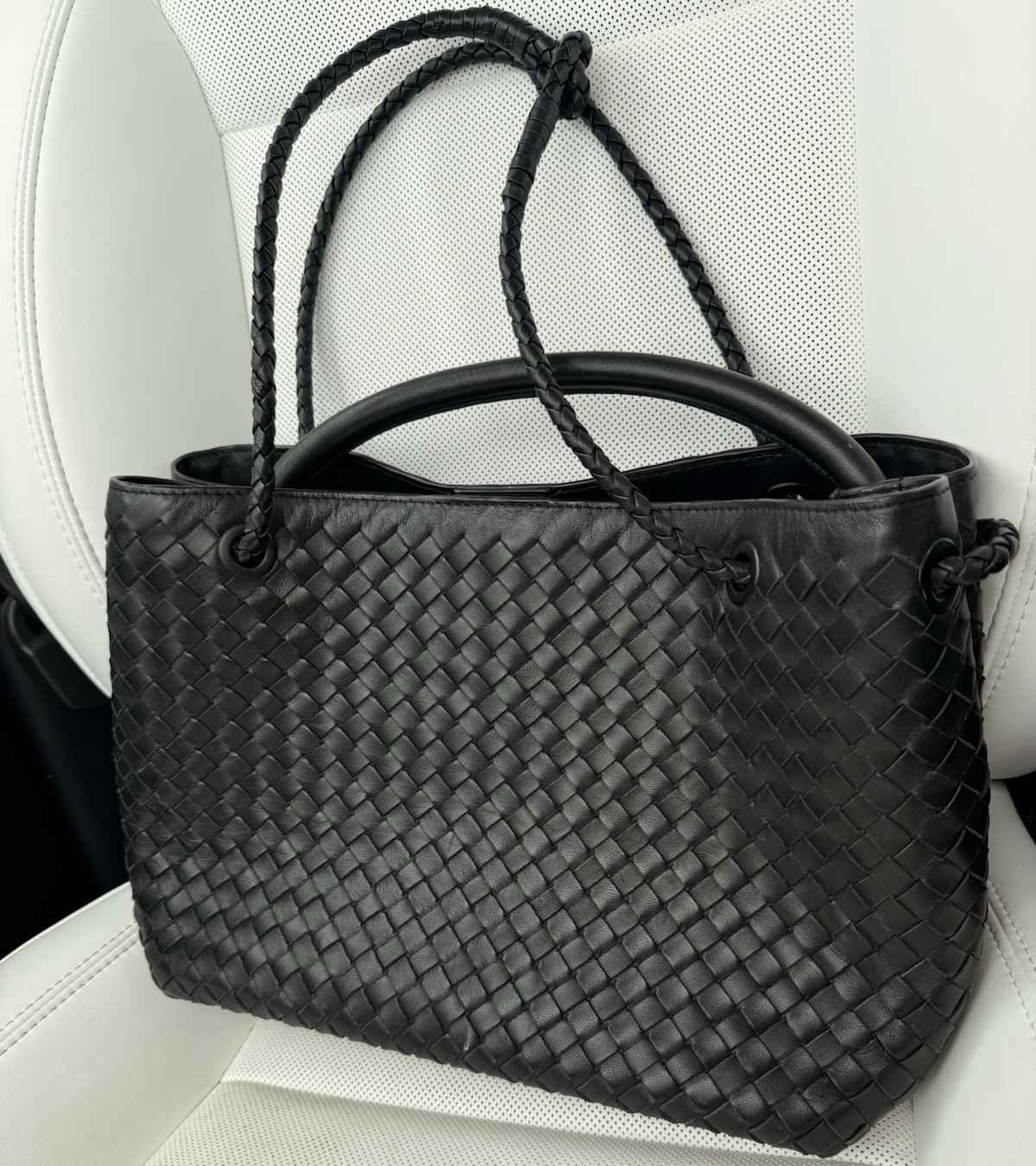 Quince Romy Handwoven Italian Leather Satchel – Black – Dust Bag Included