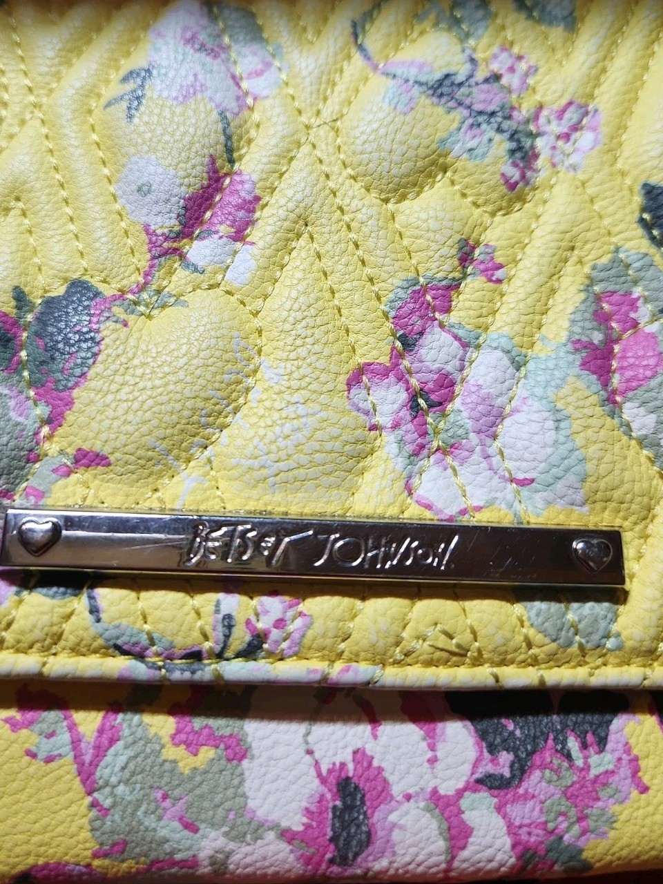 Betsey Johnson Floral quilted crossbody wallet on a string bag
