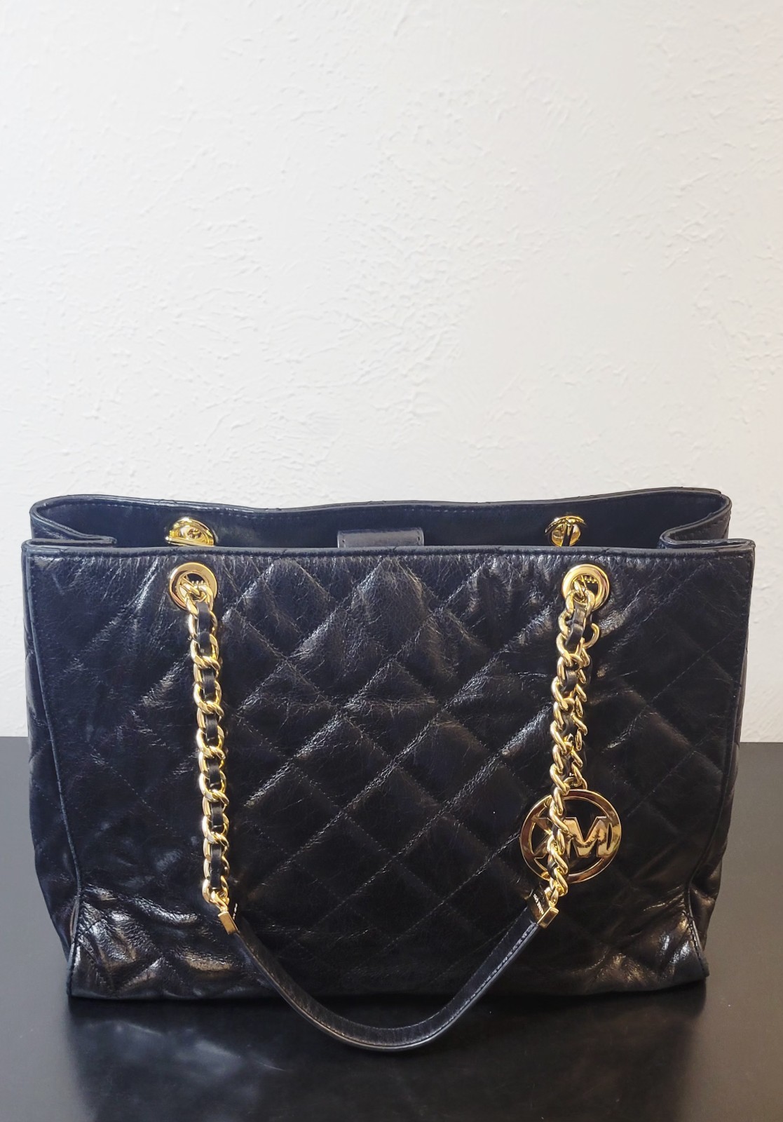 Michael Kors Black Leather Susannah Tote With Dust Bag And MK Charm VGC!