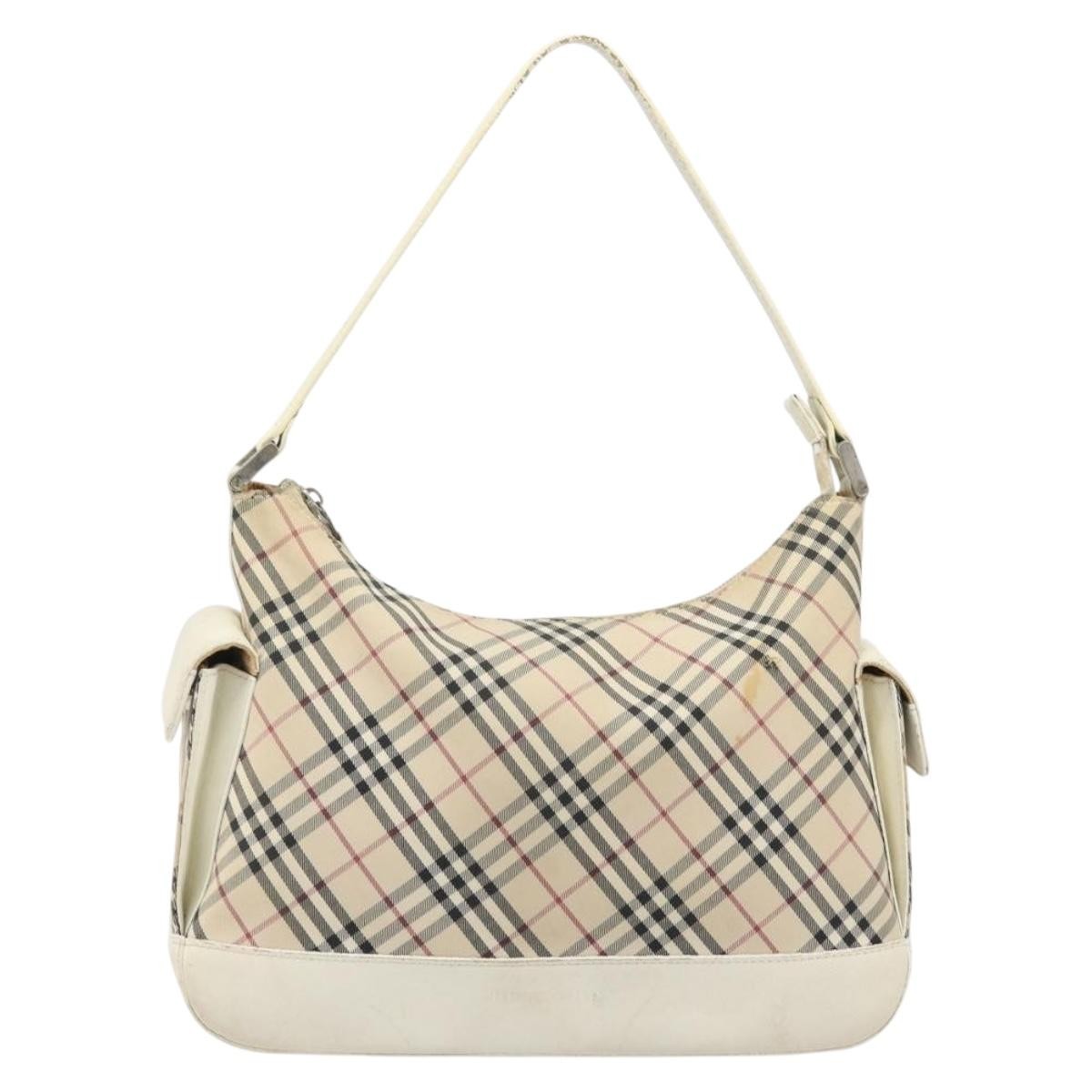 BURBERRY Nova Check Shoulder Bag Canvas Leather Beige Silver Auth ARZ872