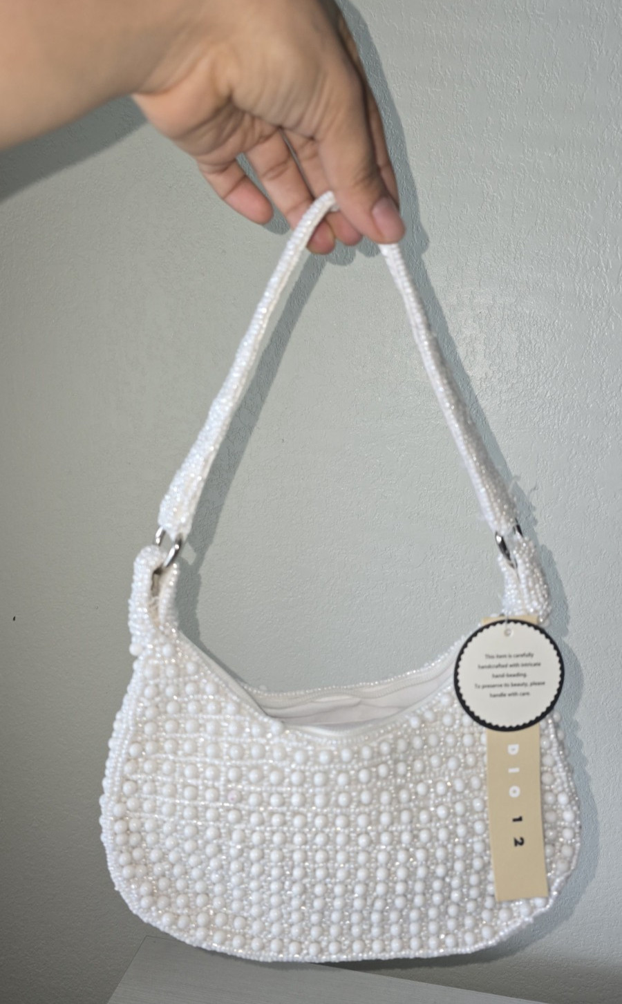 white beaded pearl shoulder bag baguette edding evening, handbag