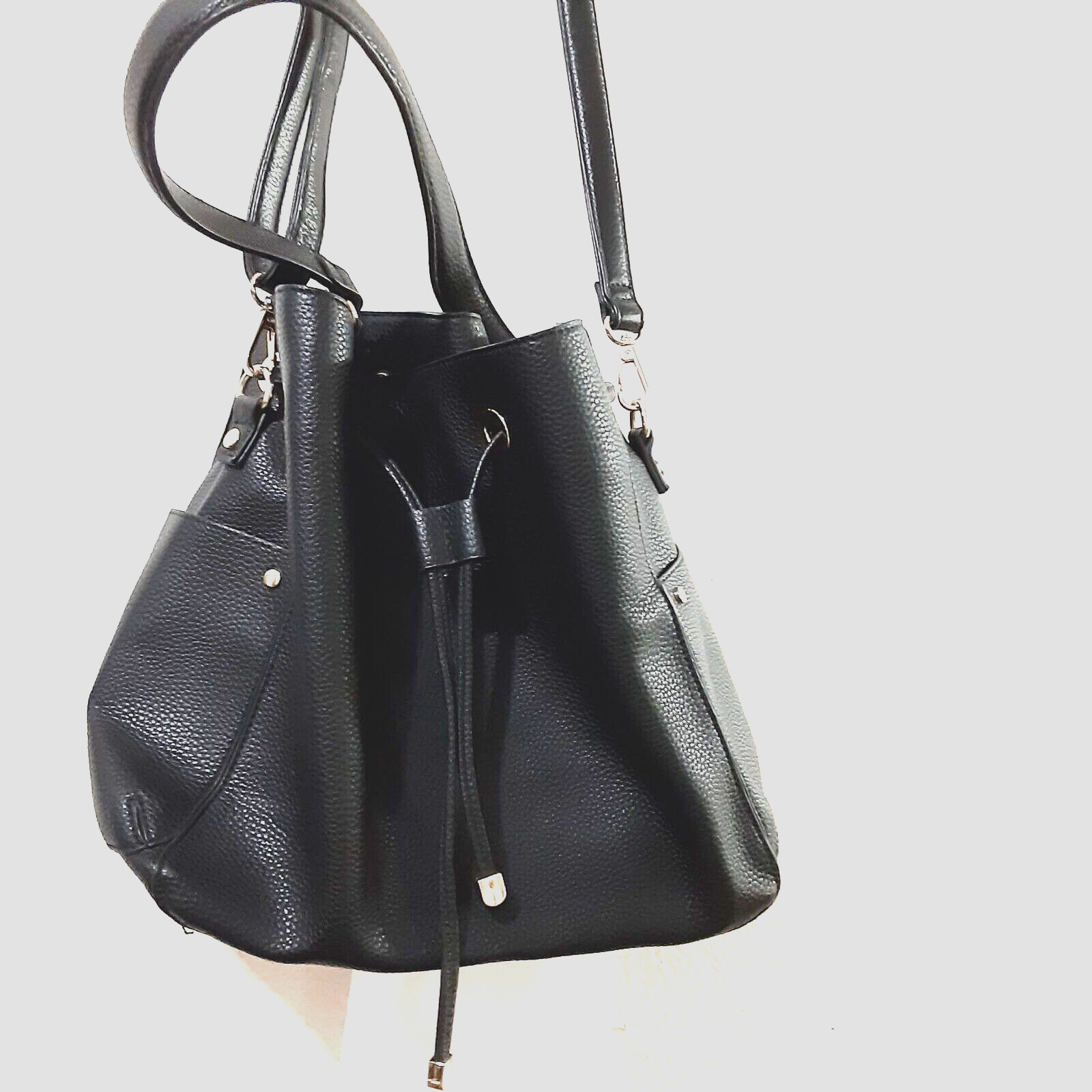 Kelly and Katie Crossbody Drawstring Handbag Black 11 Inch
