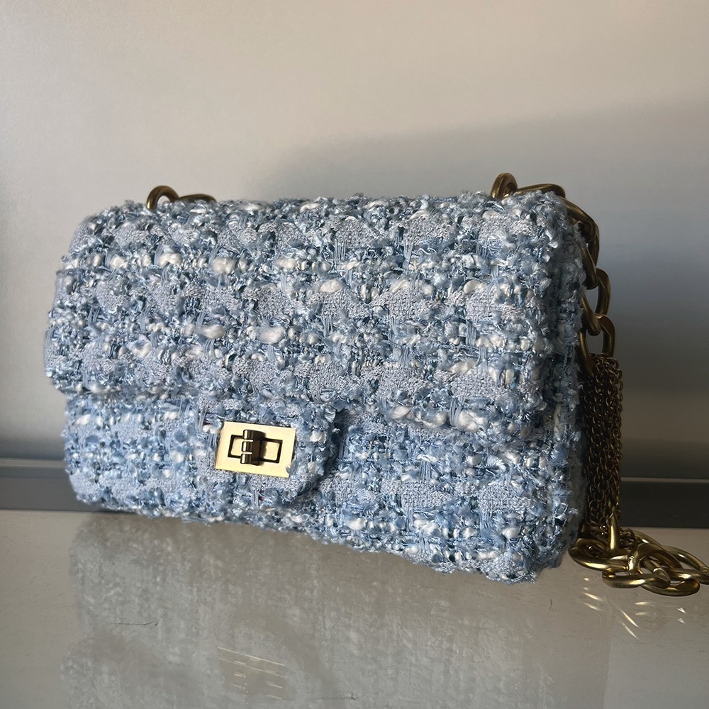 Quilted Tweed Shoulder Bag with Gold Chain Strap multiple colors available