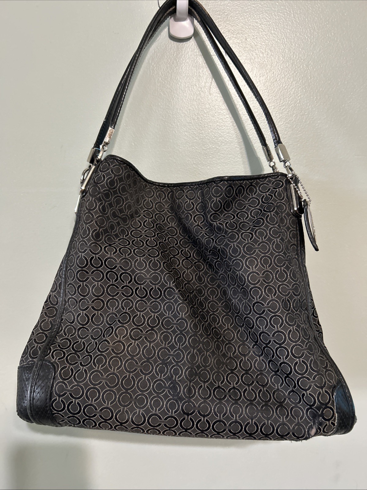 Coach Madison Shoulder Bag Signature OpArt Pearlescent Jacquard Fabric #27843