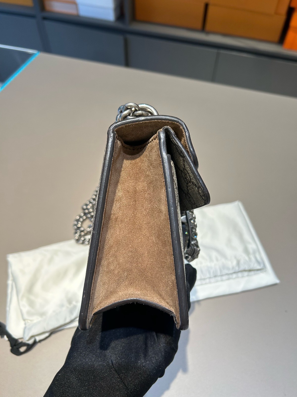 Gucci Dionysus GG Supreme Suede trim Chain Crossbody Shoulder Bag Brown Colorway