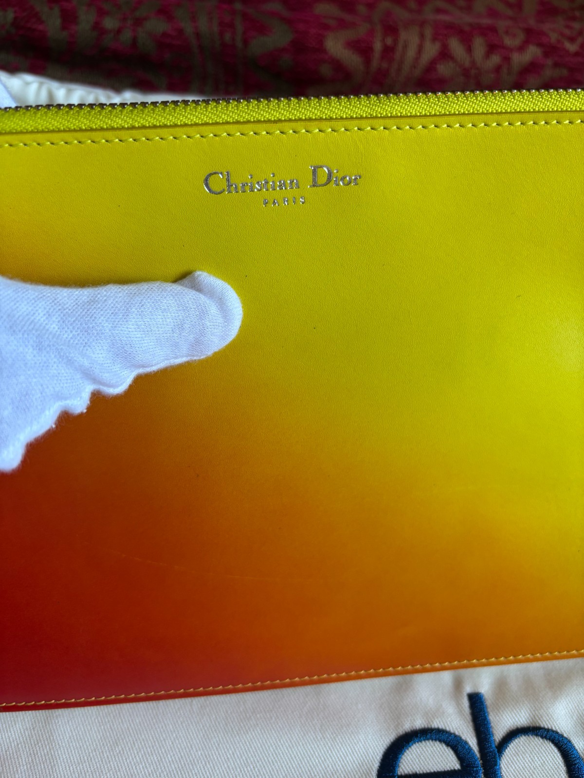 Christian Dior Classic Diorissimo Medium Tote Yellow/Orange Ombre- Pouch, Snaps