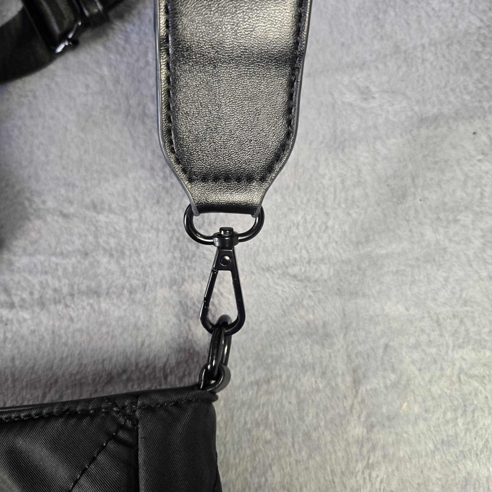 Crossbody Bag Quilted Black Nylon Diamond Stitch Messenger Small