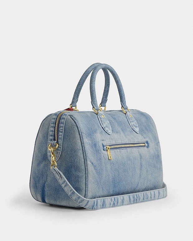 NWT Coach CDY75 Rowan Large Satchel Bag In Loved Denim With Charms Light Indigo