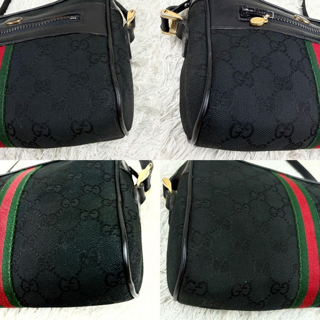 Gucci GG Canvas Web Stripe Black Shoulder Bag Gold Hardware Auth