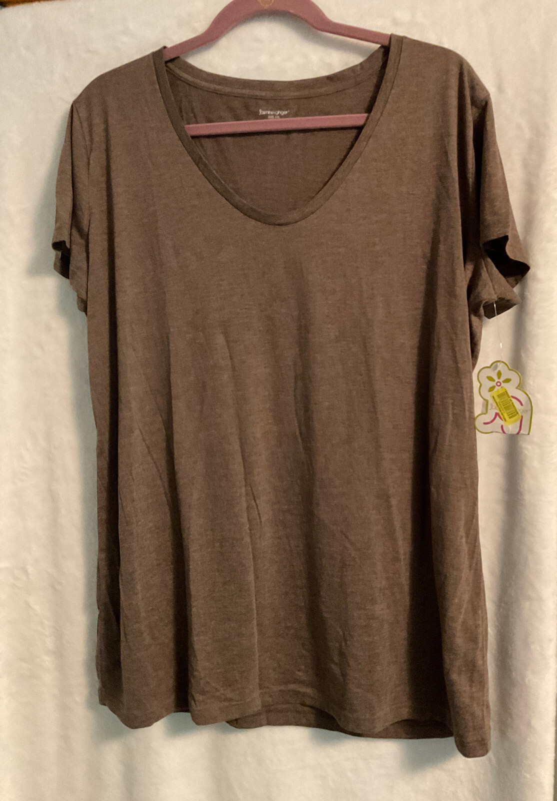 Jasmine & Ginger Taupe Brown Polyester Rayon Short Sleeve Top Sleepwear