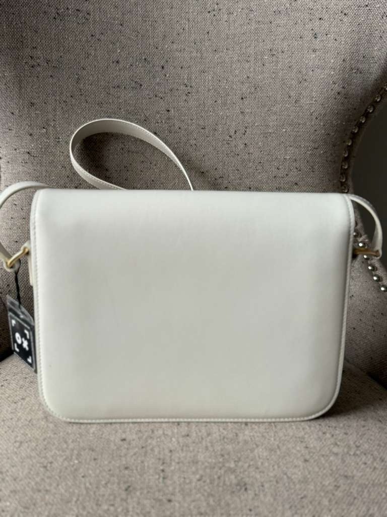 Celine Triomphe Flap Shoulder Crossbody Bag White Leather Gold Hardware