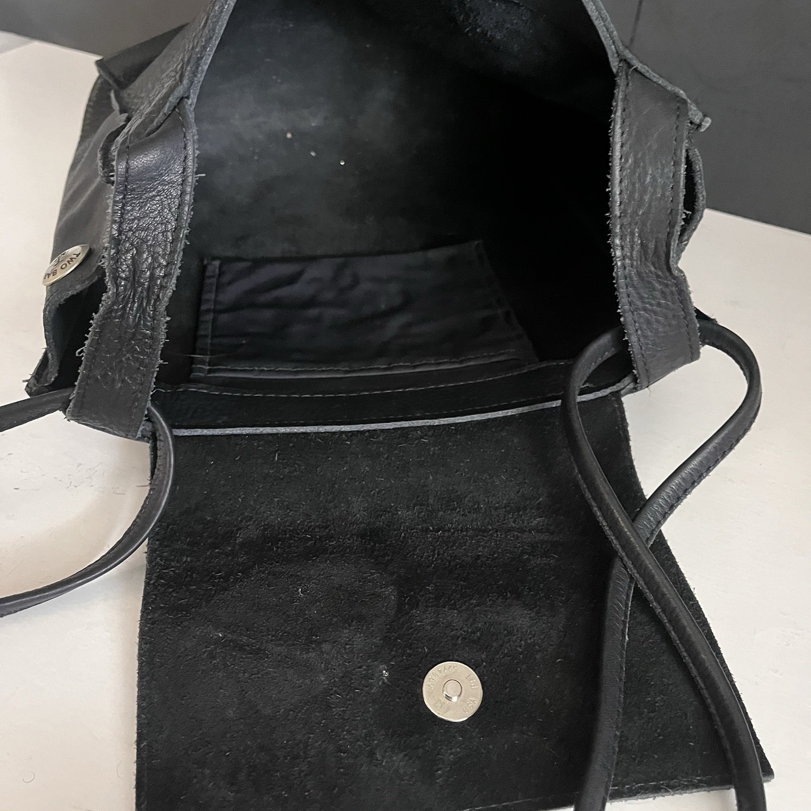 Two Bar West Black Leather Bag with Turquoise Accents Shoulder Bag