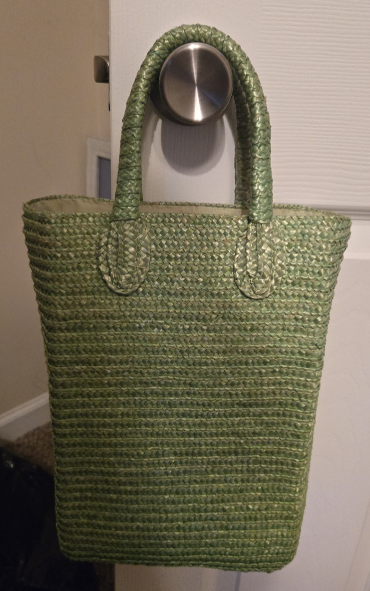 Lime Green Boho Woven Straw Beach Mini/Medium Tote