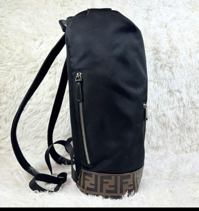 Fendi Zucca Nylon Backpack Black Leather Large 30x45cm Shoulder Bag