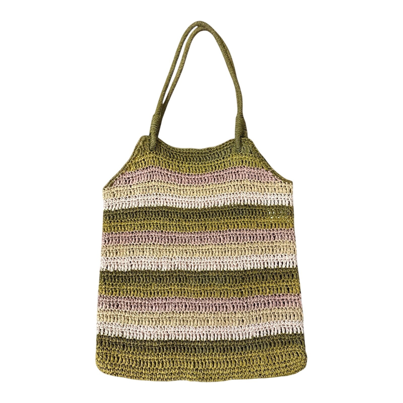 J Crew Y2K Woven Paper Shoulder Sack Purse Bag Olive Beige Mauve Beachy Coastal