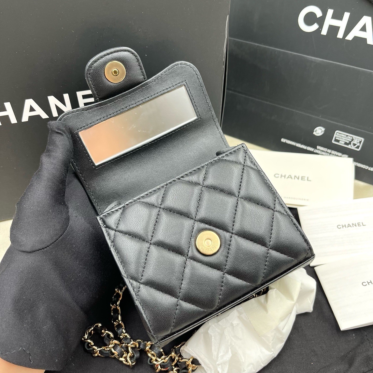 Chanel 22P Quilted Handled Flap BagInterwoven Leather Chain with Interior Mirror