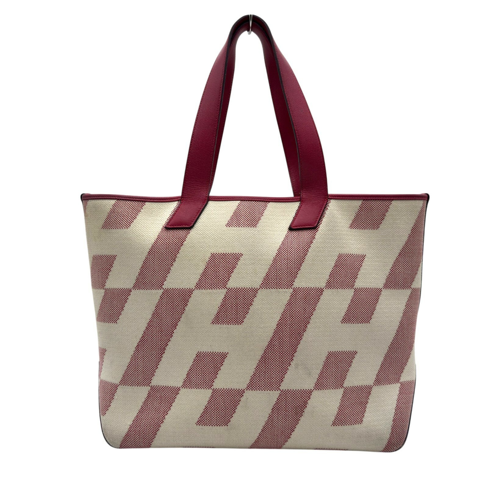 Hermes H En Biais GM Tote Bag Toile Canvas Leather Ecru Z Stamp Framboise 99