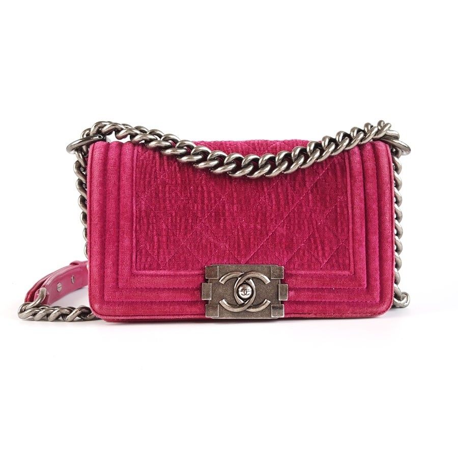 Chanel Le Boy Small Fuchsia Velvet Quilted Chain Shoulder Crossbody Bag