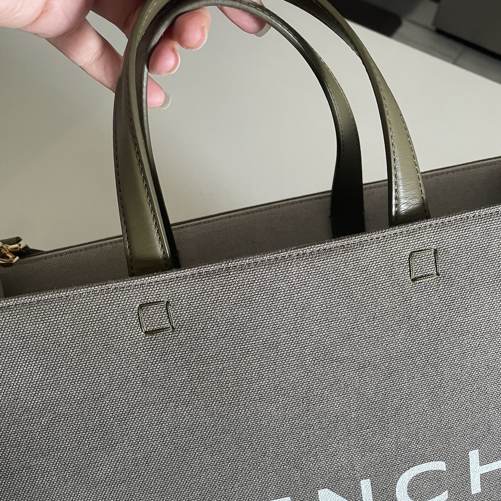 Authentic Givenchy G Logo Medium Canvas Tote Shopper Bag In Dark Khaki