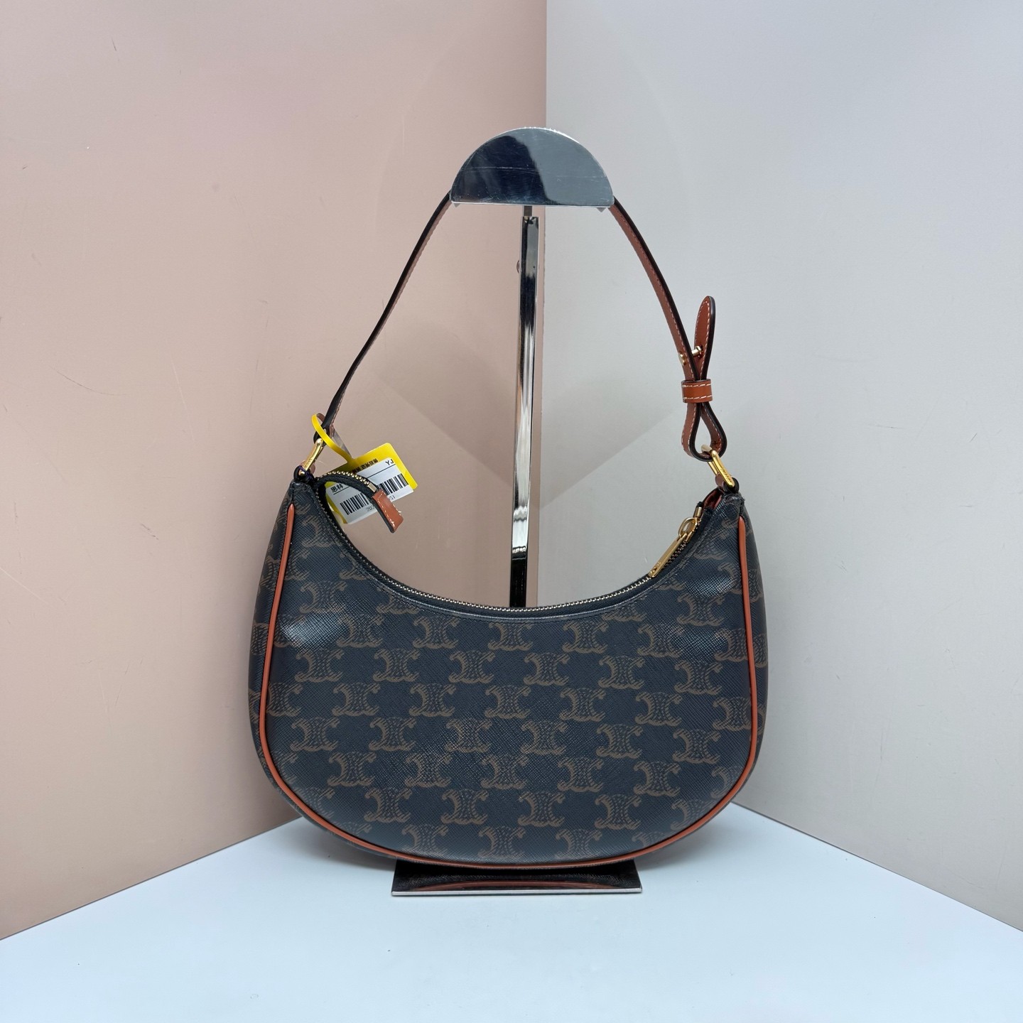 CELINE Ava Triomphe Normal Dark Brown Coated Canvas Underarm Bag Duty Paid