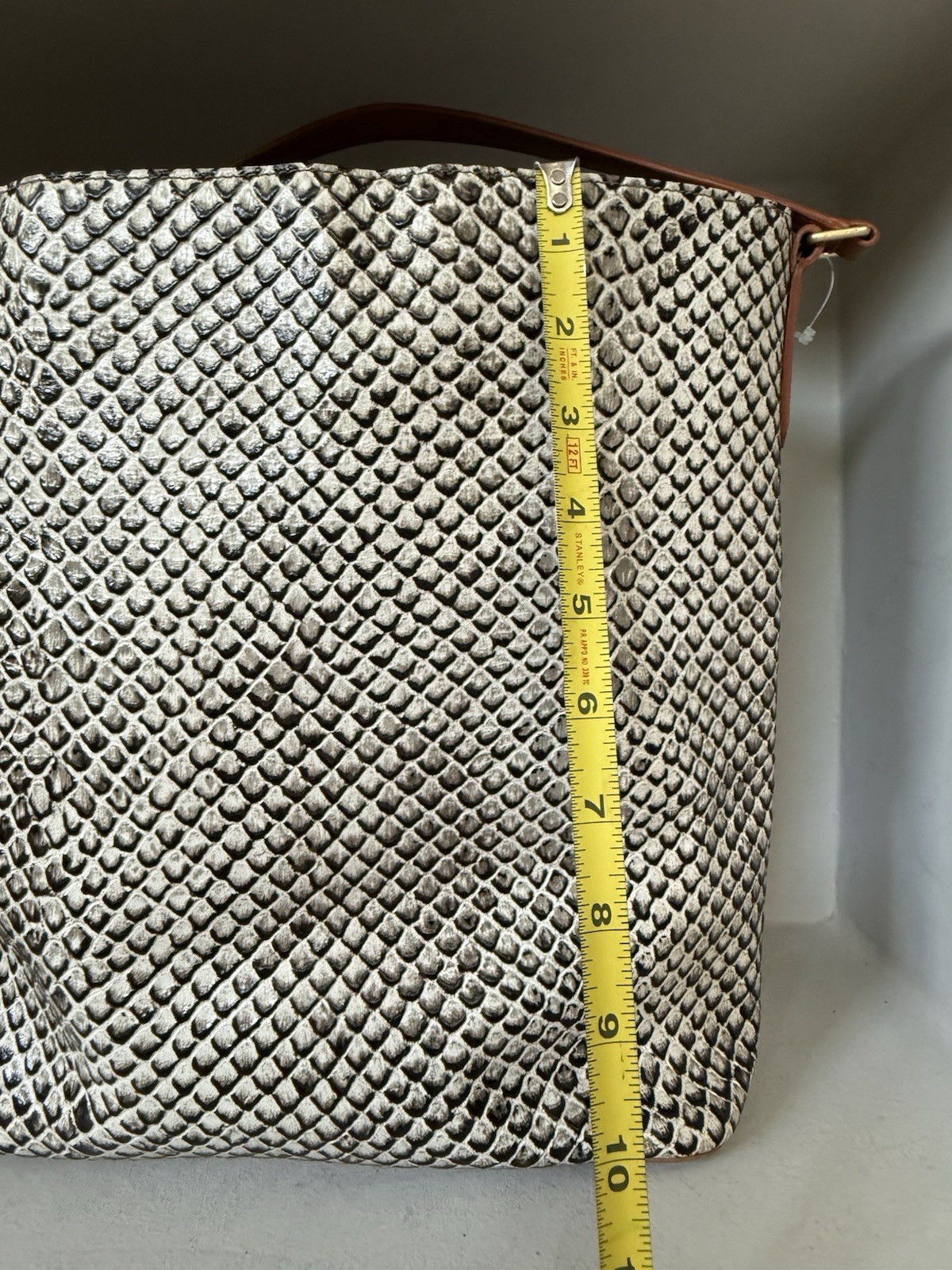 Brahmin Large Cream Embossed Snake Bag Zip Top Tote Side Zip Pocket
