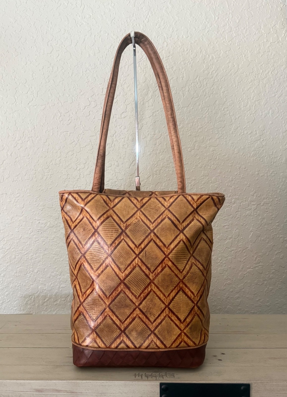 Artisan Hand-crafted Leather Tote Silk Lining – Lapis Hand Beaded – Shoulder Bag