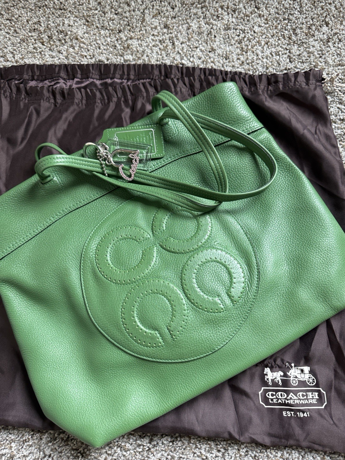 Coach Women’s Green Tote Bag Shoulder Strap Silver Hardware Dust Bag Included