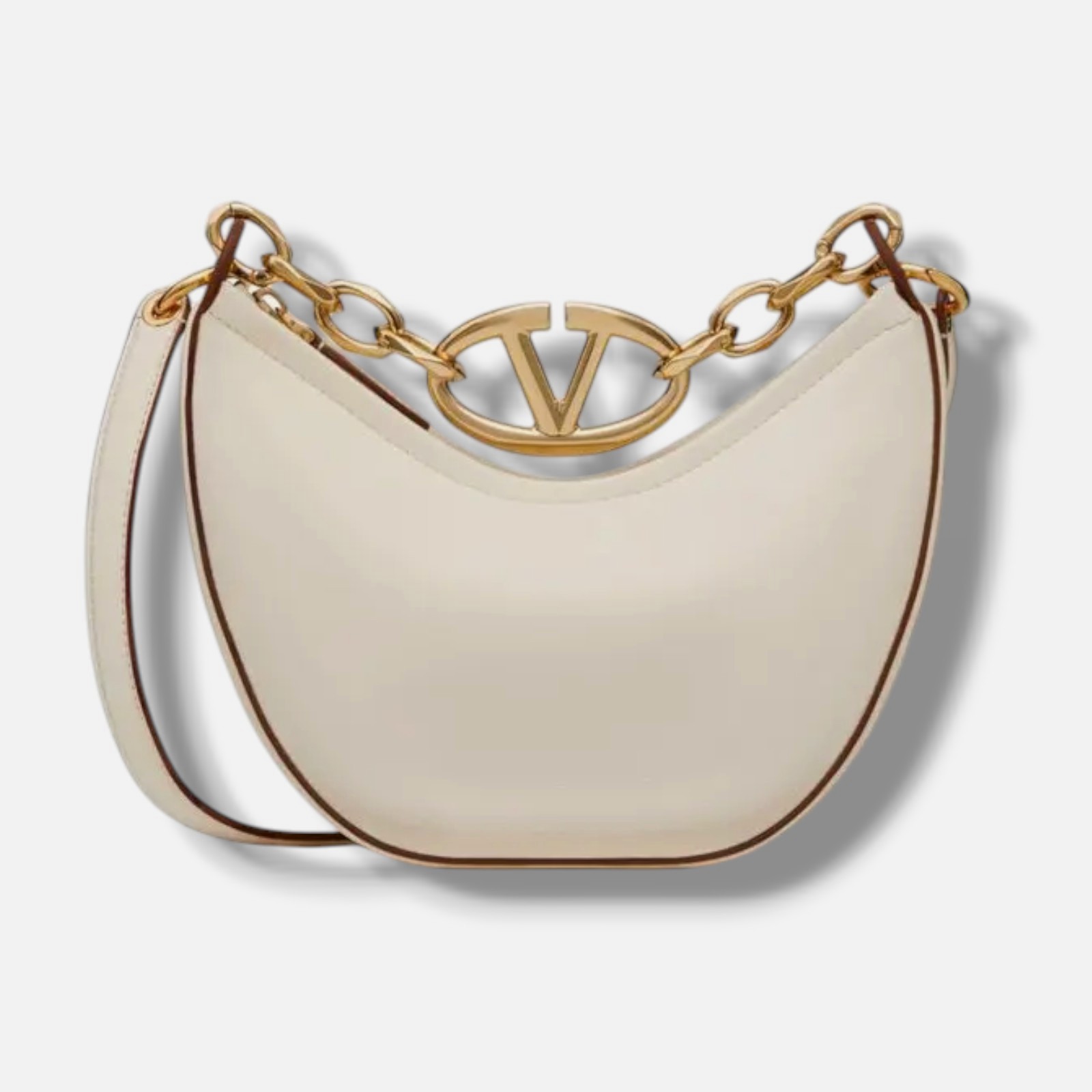 Valentino Garavani Women’s Ivory VLogo Leather Chain Shoulder Hobo Bag