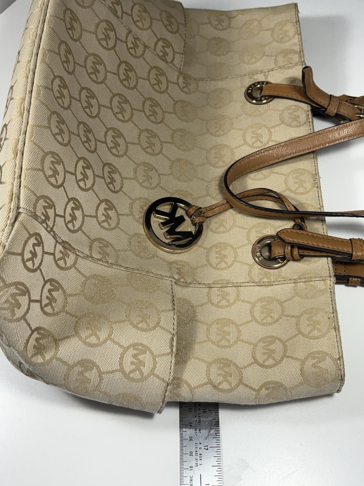 Michael Kors Charlotte Women’s Top Zip Tote Bag Large 16x10x5 AcornMK Pattern