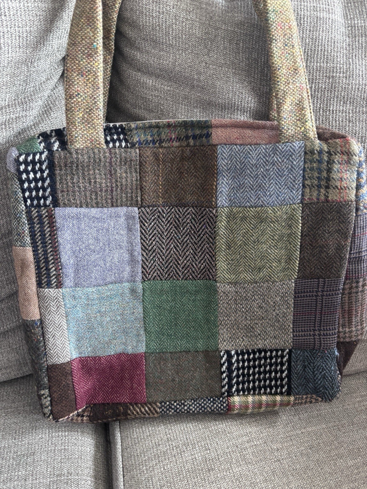 Donegal Ireland Tweed Wool Patchwork Tote Bag By Hanna Hats
