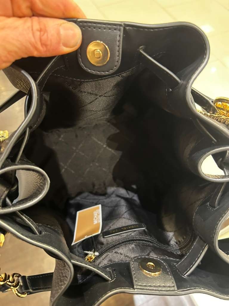 Michael Kors Mina Women Large Fashion Purse Tote Shoulder Handbag Black Gold MK