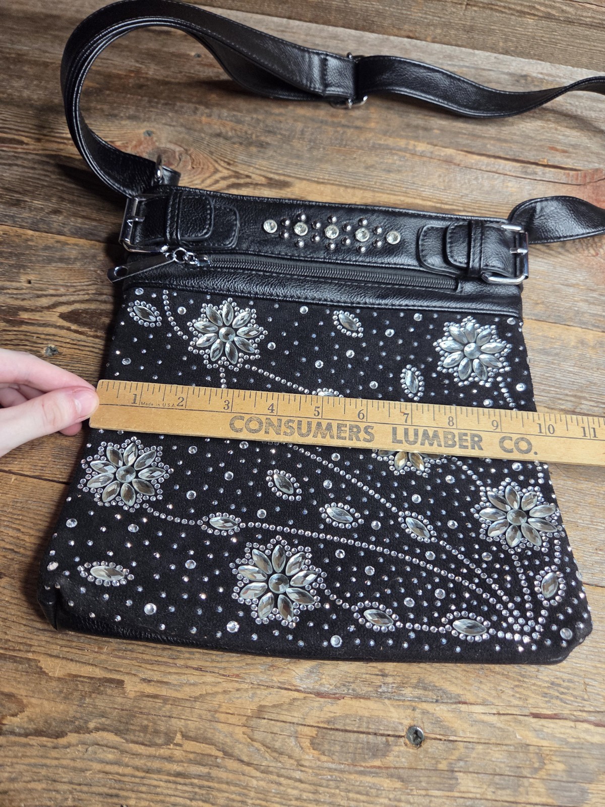 Rhinestone Accented Cross Body Handbag Fashion Purse Bag