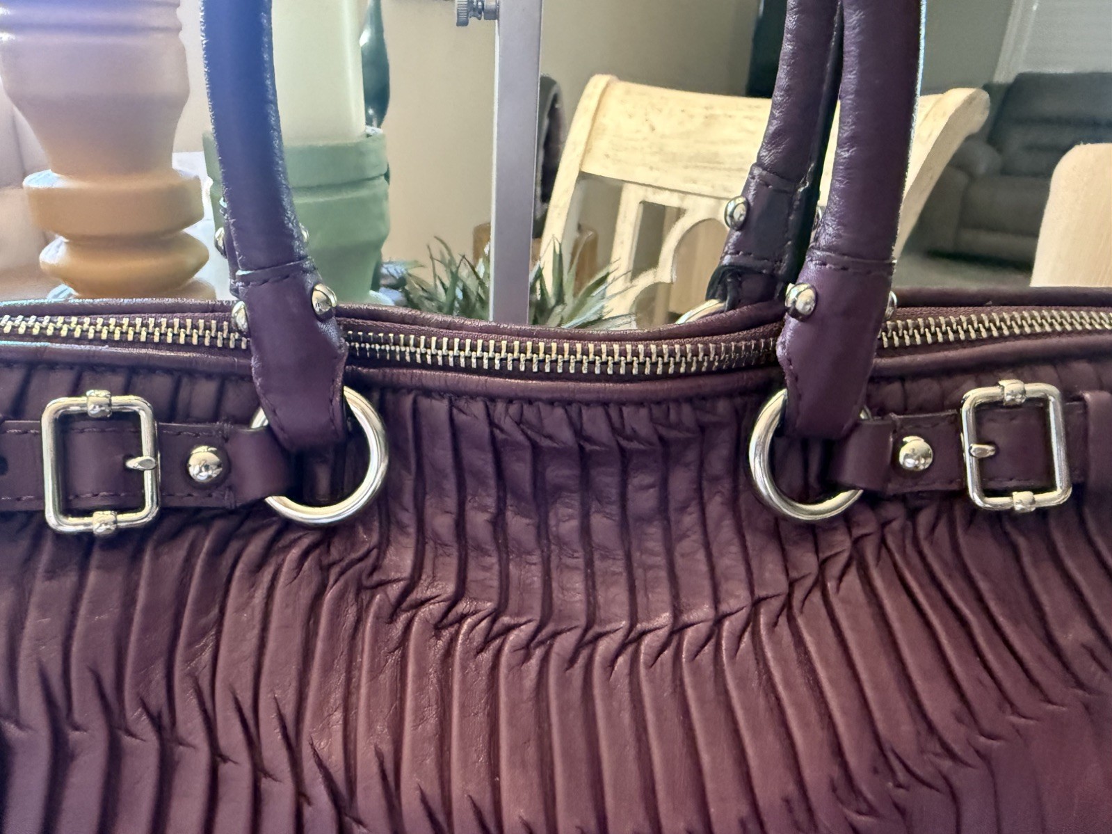Coach Madison Sophia PLUM Purple Pleated leather Satchel; grey Interior