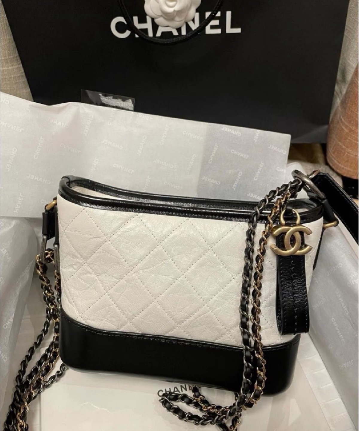 Chanel Panda Black White Silver Hardware Small Coco Handle 20cm Authentic