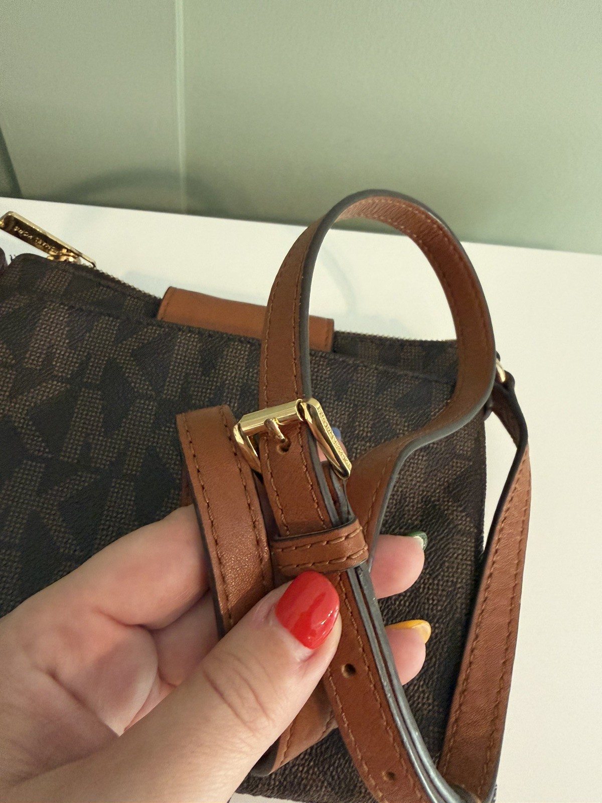 Michael Kors Fulton Monogram Brown Crossbody Purse Adjustable Strap Handbag