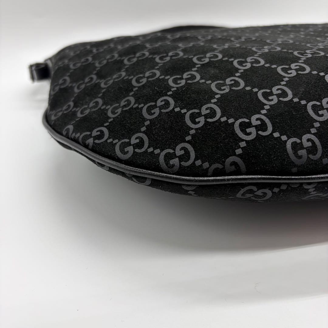gucci GG Pattern Suede One Shoulder Bag Black
