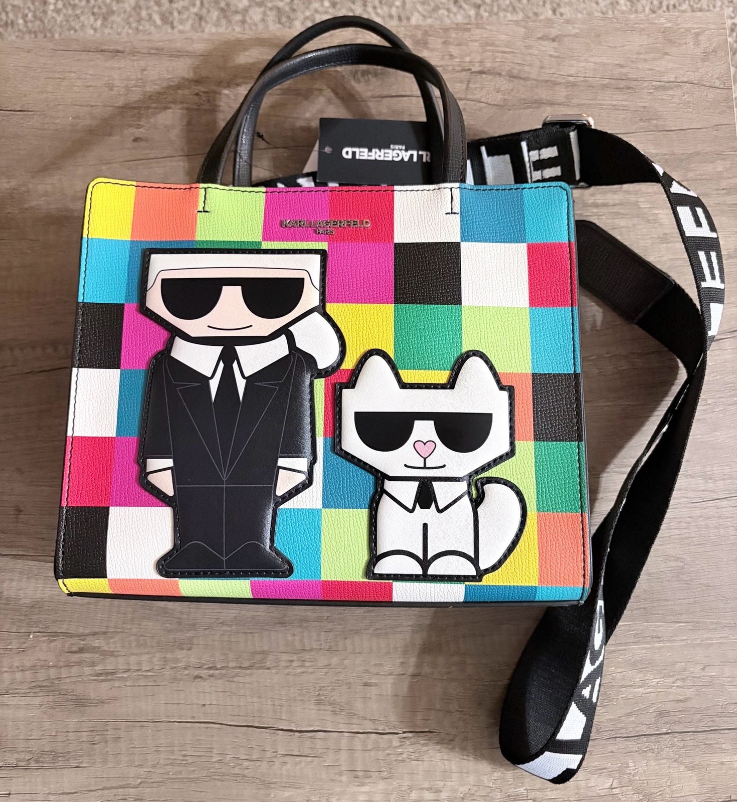 Karl Lagerfeld Paris Maybelle Satchel Tote Bag with Karl & Choupette Graphic