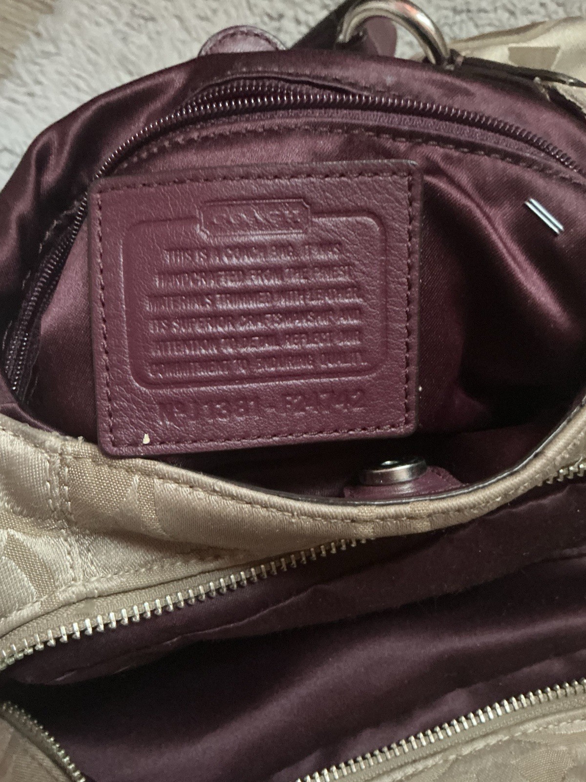 Coach Signature Monogram Beige Hobo Shoulder Bag Zip Buckle Detachable