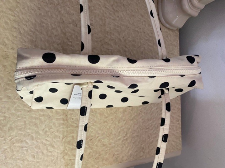 NWT Baggu Regular Nylon Bowler Bag – Cream + Polka Dot