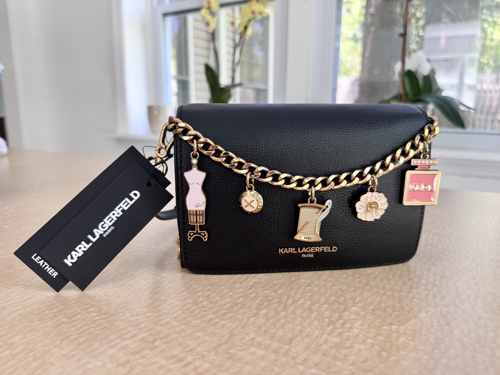 Karl Lagerfeld Paris Lourdes Black Leather Crossbody Bag NWT MSRP $198