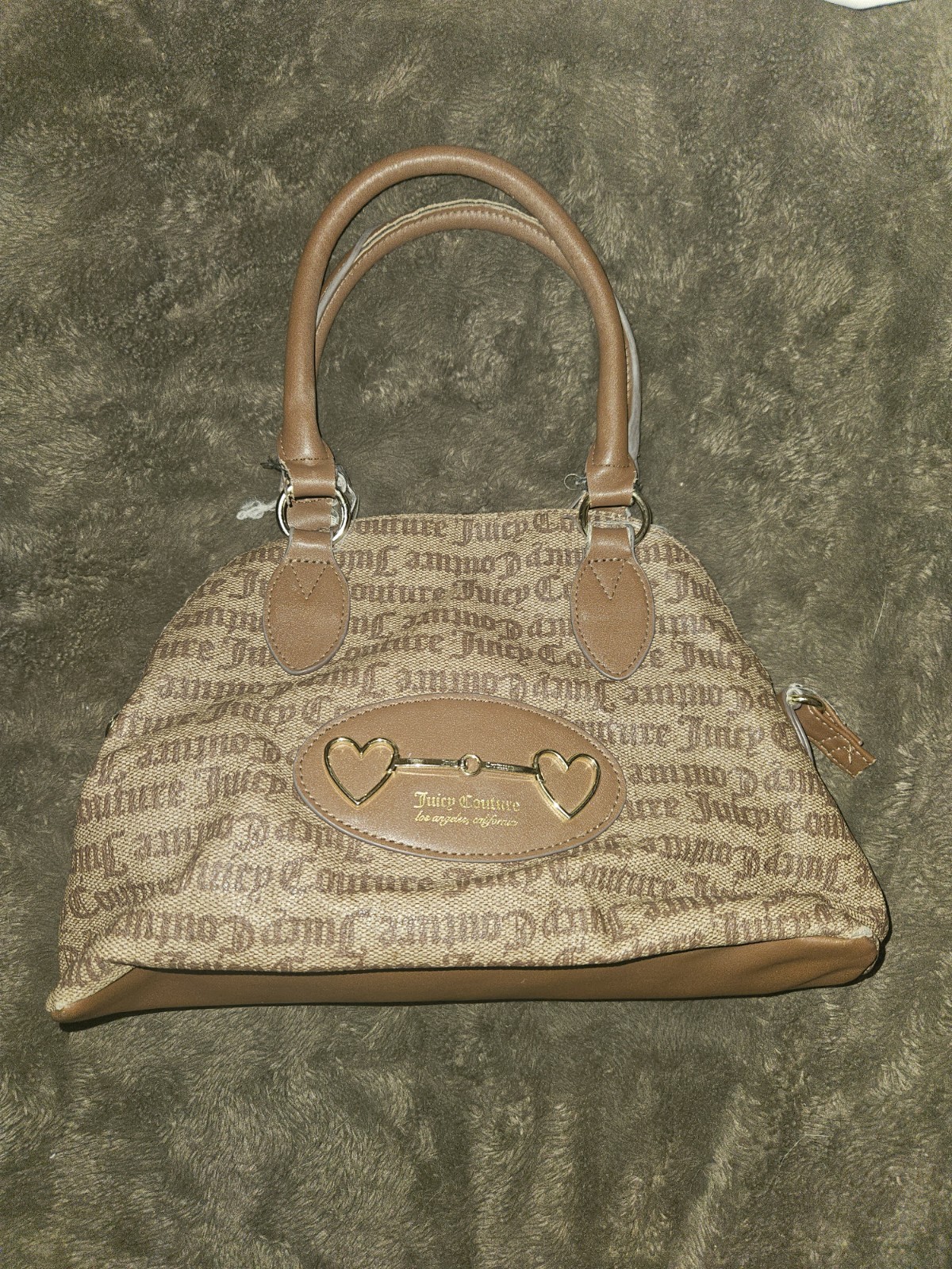 Juicy Couture Satchel, Brown, Logo Heart Gold Hardware, Women’s, Zip Closure