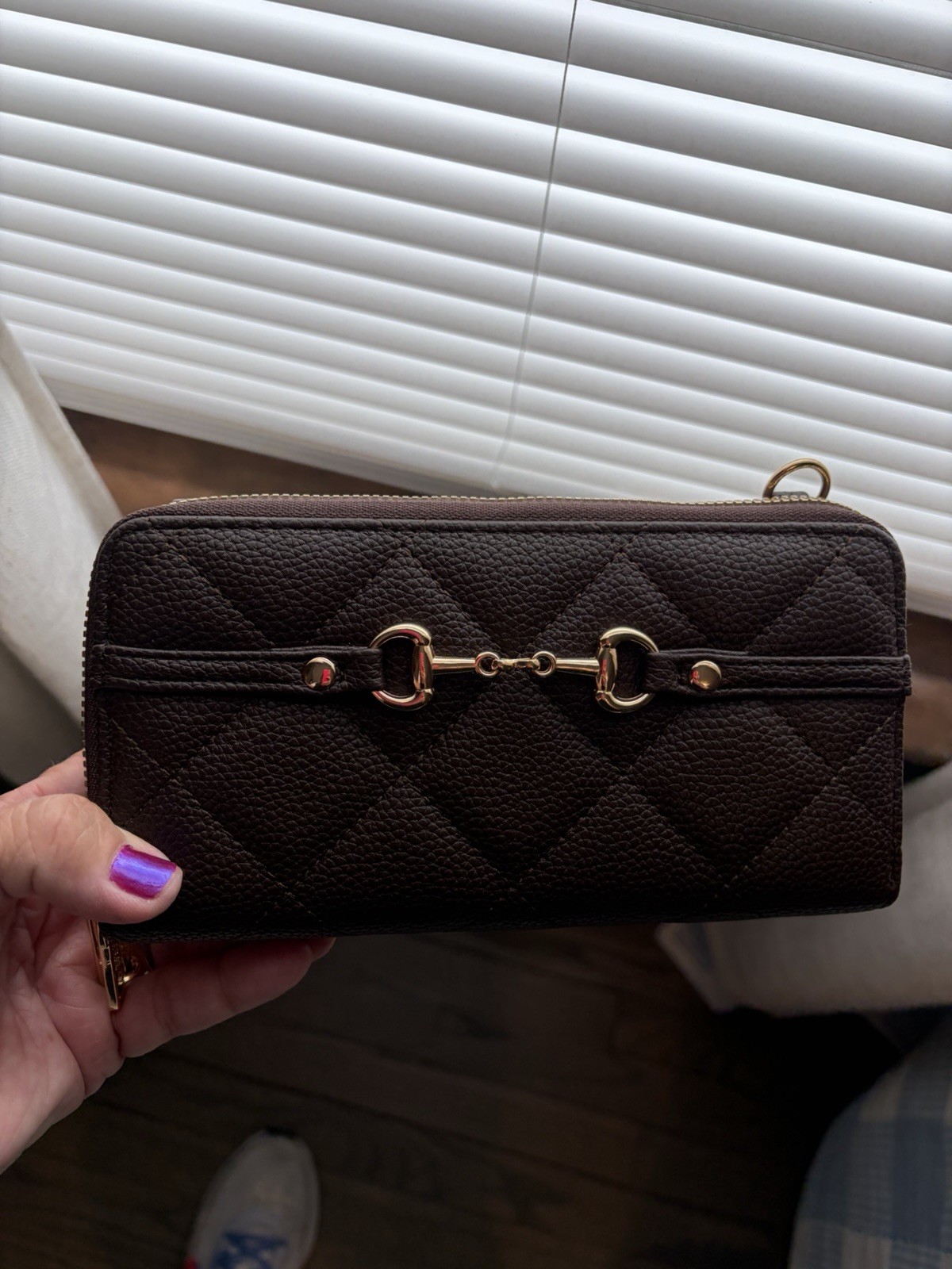 Brown Wallet On Removable Gold Chain For Crossbody Wear
