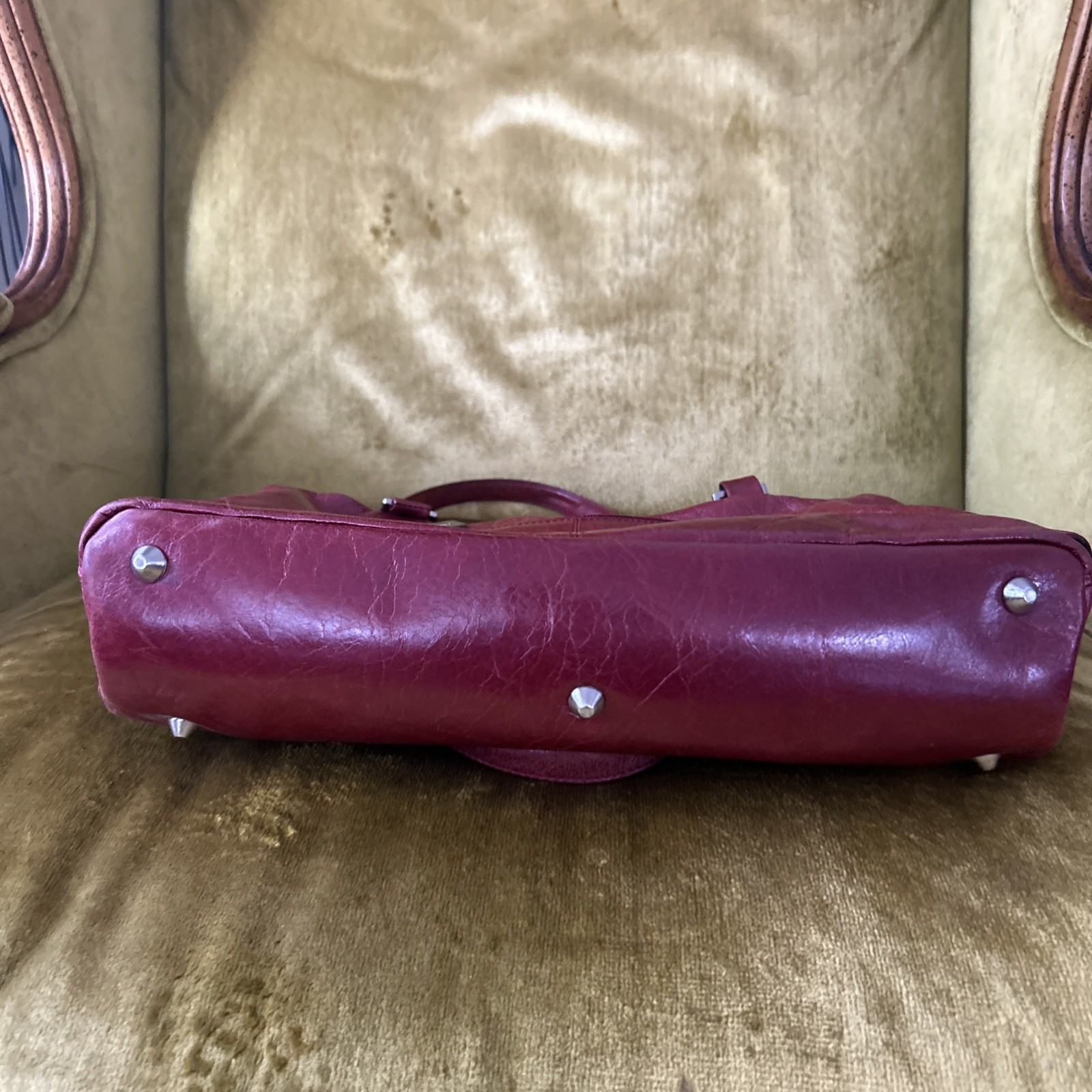 HOBO International Y2K Dark Red Shoulder Bag with Buckle Detail Leather