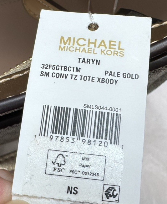 NWT Michael Kors Logo Metallic Gold Taryn Small Convertible Crossbody Tote Bag