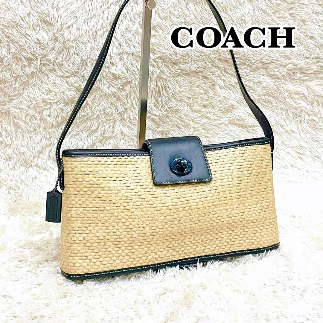 COACH Beige Raffia Basket Shoulder Bag 14cm x 28.5cm x 58cmOptimized Title:CO
