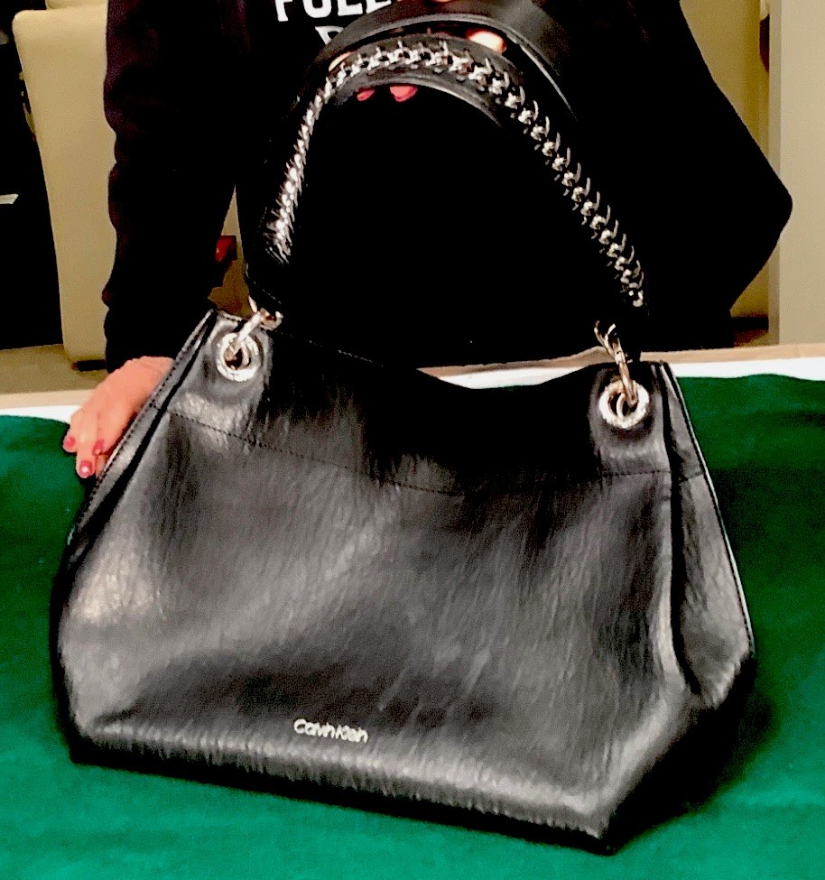 Calvin Klein Black Leather Deesha Tailored Tote w/Silver Toned Hardware – Ex C