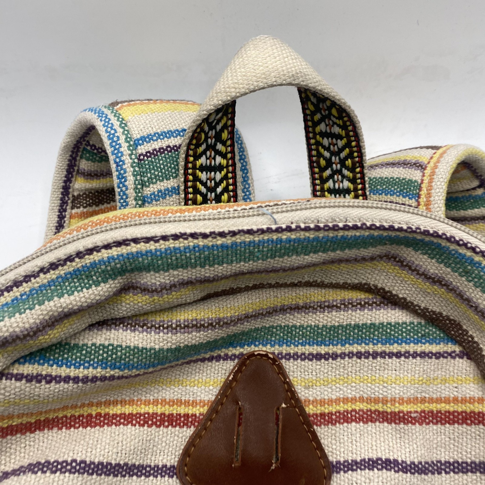 Mad Love Backpack Womens Small Multicolor Striped Cotton Canvas Pink Lining Boho