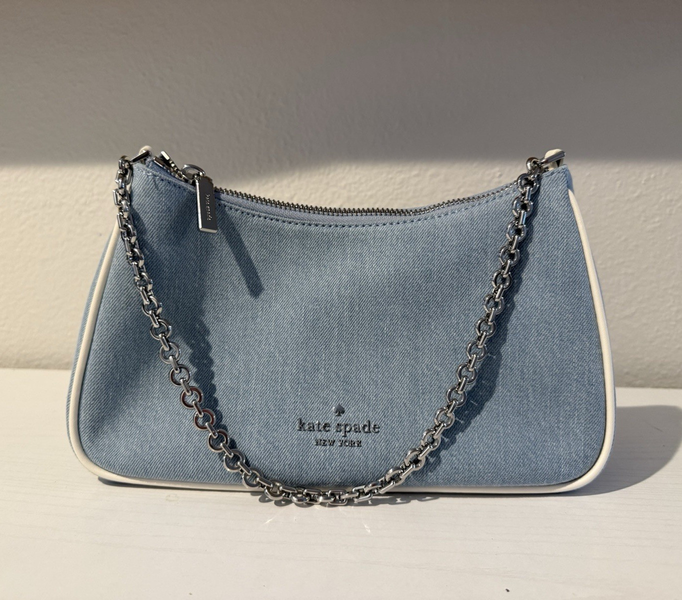 Kate Spade New York Margot Denim Shoulder Bag Zip, Chain, Detachable Strap