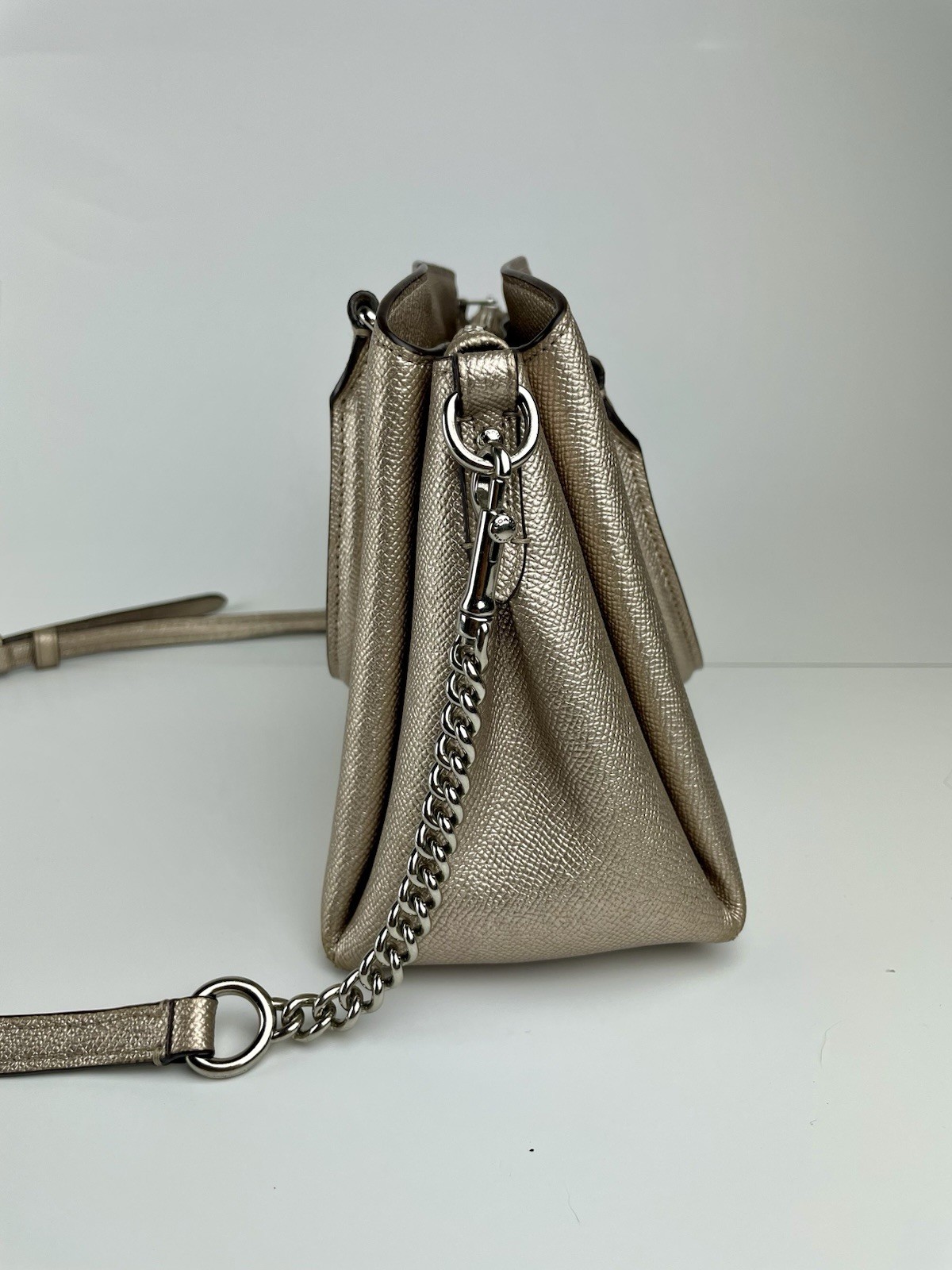 Coach Mini Christie Carryall Metallic Platinum Crossgrain Leather Satchel